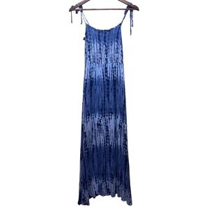 Blue Rain Blue & White Tie Dye Maxi‎ Dress Smocked Bodice Sundress Size Medium